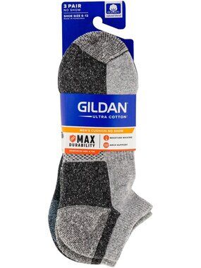 Gildan Ultra Cotton Mens Cushion Crew Socks 3 Pair Black Grey Shoe Size 6-12 NEW